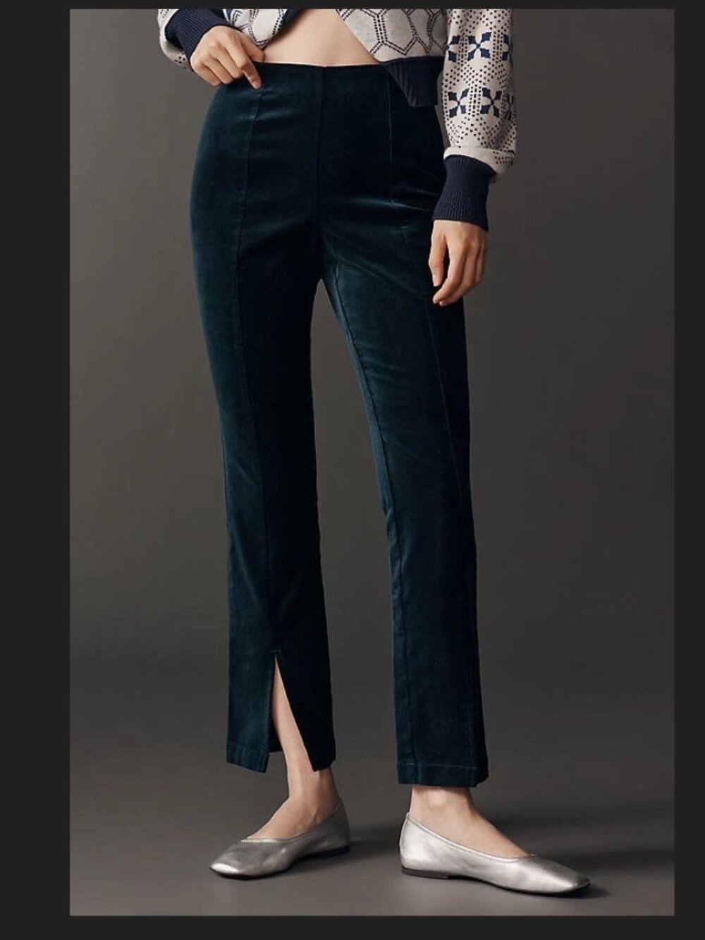 Maeve Anthropologie High Rise Split Front Velvet Skinny Ankle Crop Pant XL Teal